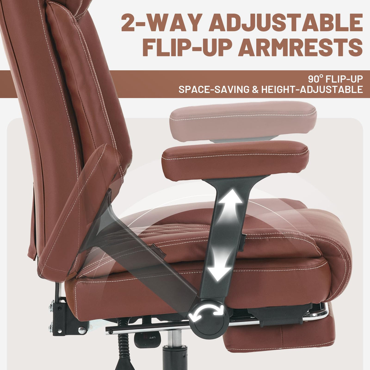 Big Tall Office Chair with Footrest Brown X71086