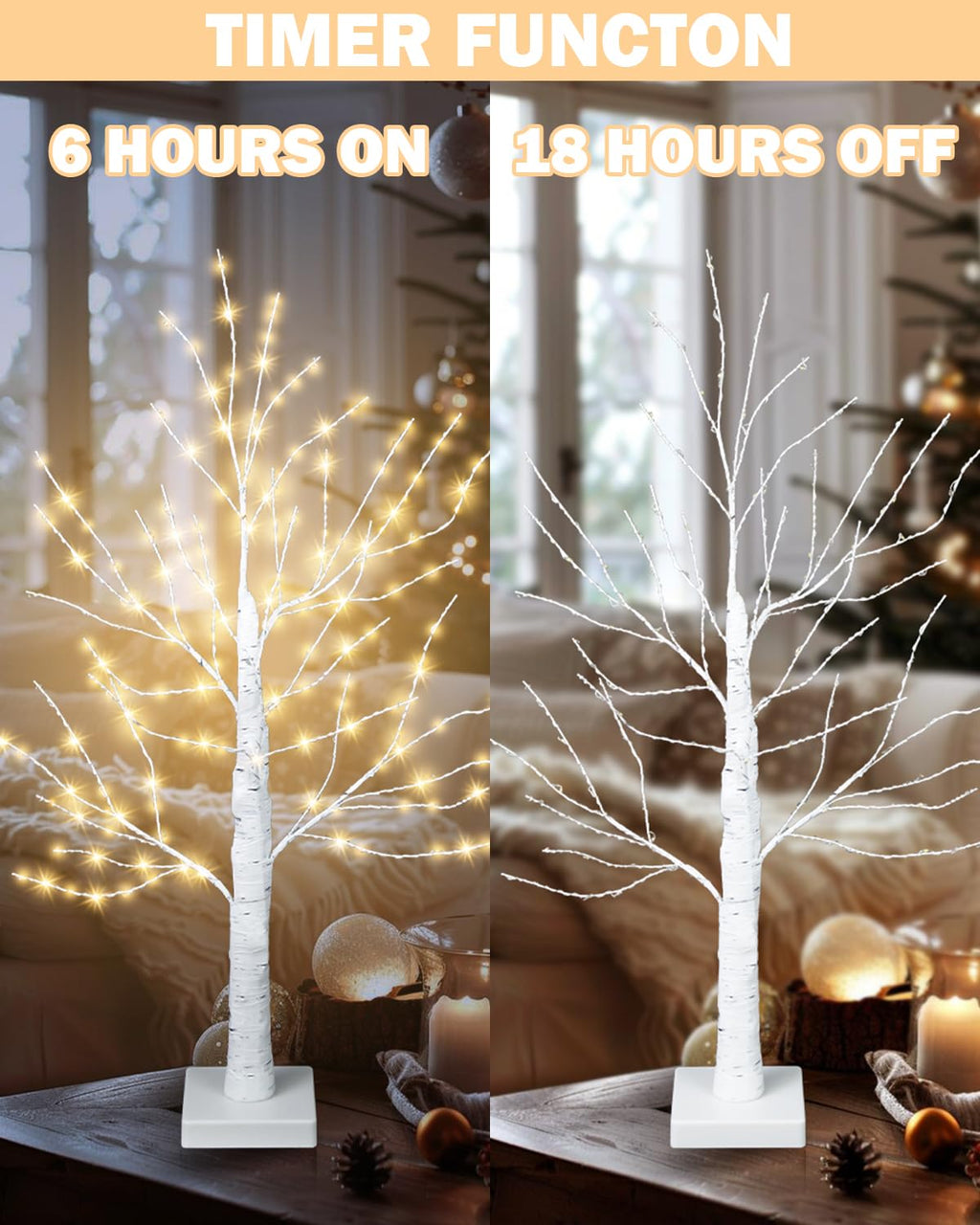 24 Inch Artificial Lighted Birch Tree with 144 LED Lights C30132