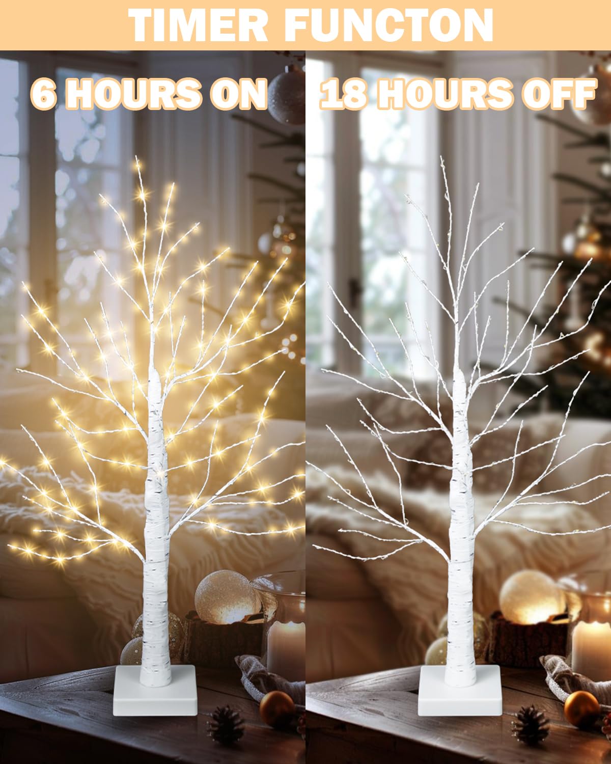 24 Inch Artificial Lighted Birch Tree with 144 LED Lights C30132