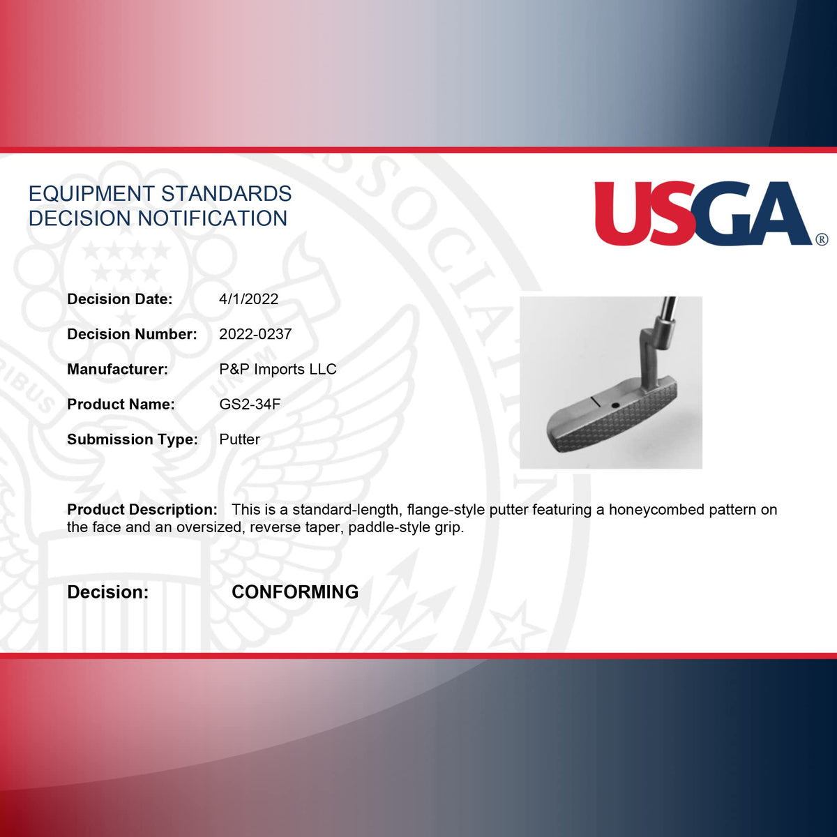 34” Right-Handed Mallet Putter with Milled Face O806