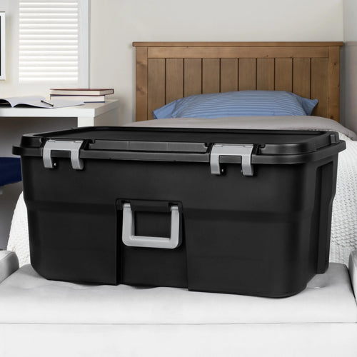 22 Gallon Black Wheeled Plastic Storage Trunk with Latching Lid L403