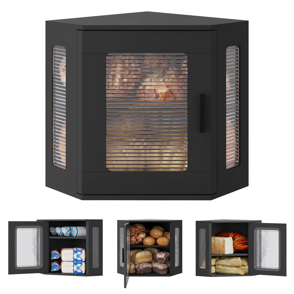Large Black Wooden Bread Box with Acrylic Window Z46355