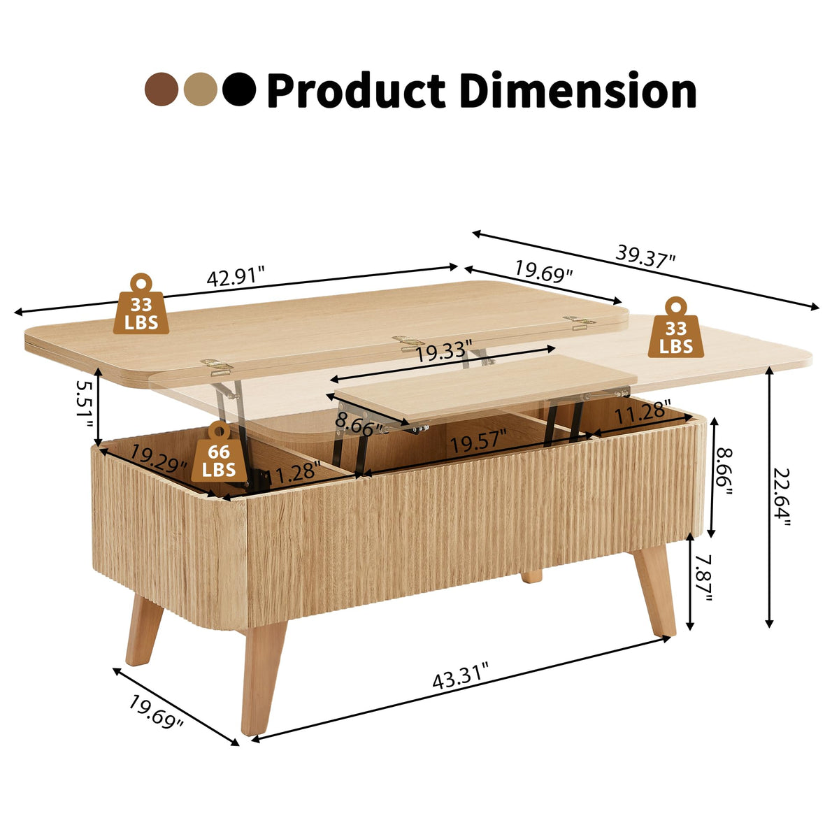 3 in 1 Lift Top Convertible Coffee Table with Storage L2241