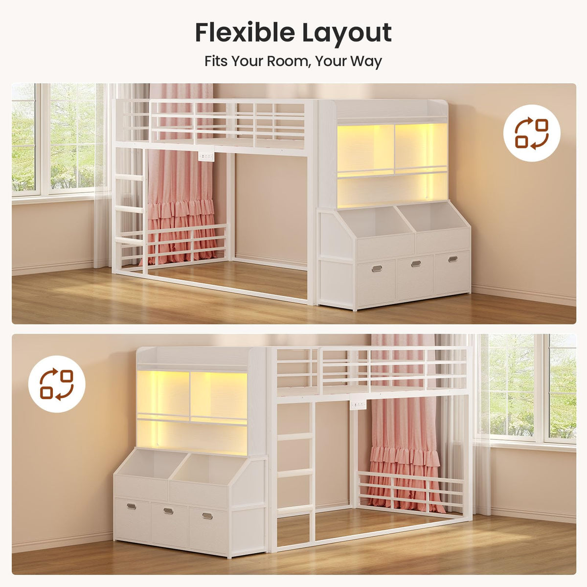 Twin Over Twin Bunk Bed with Bookshelf and Drawers F439920