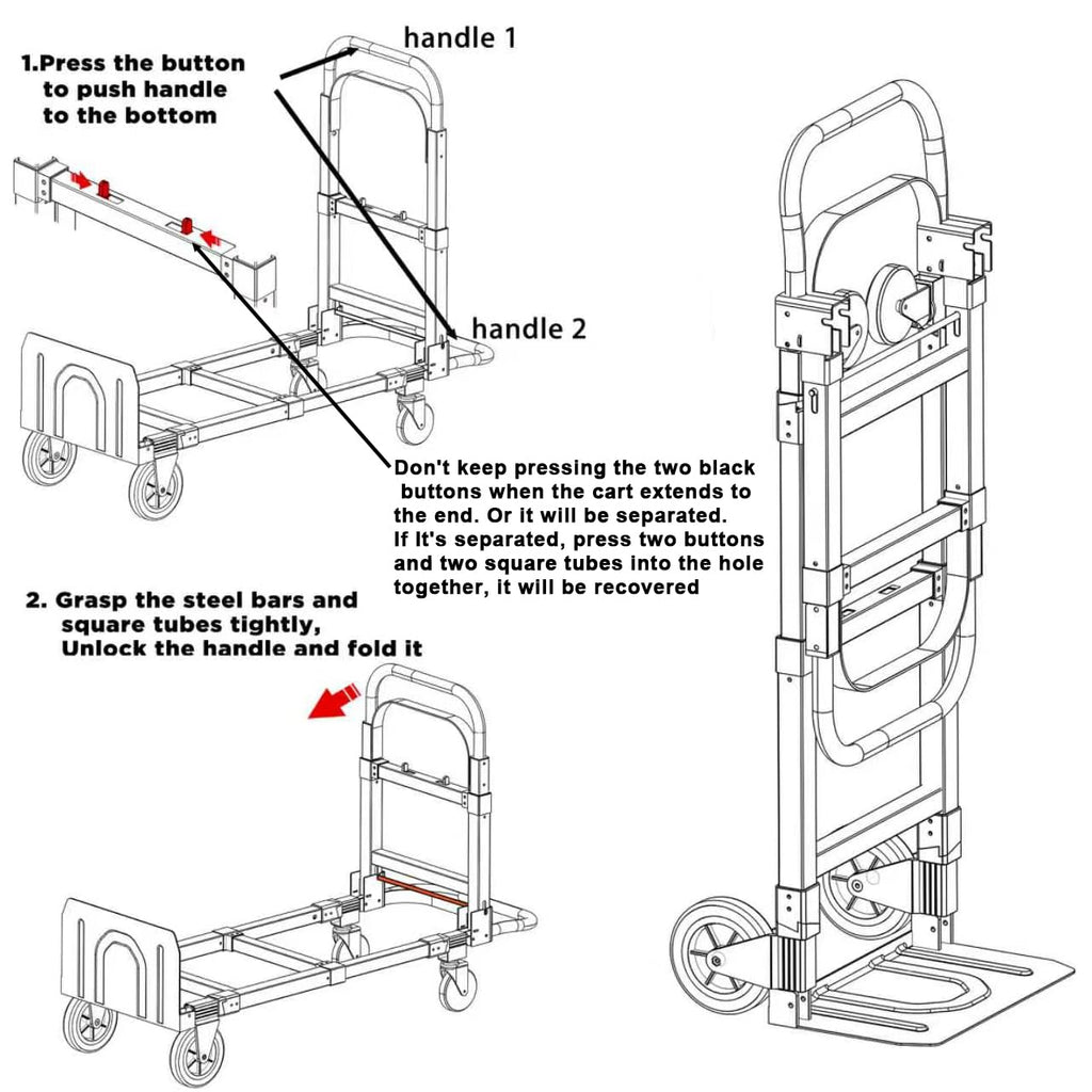Black Convertible Hand Truck Dolly Cart with 4 Wheels, 500 Lbs Capacity C9328