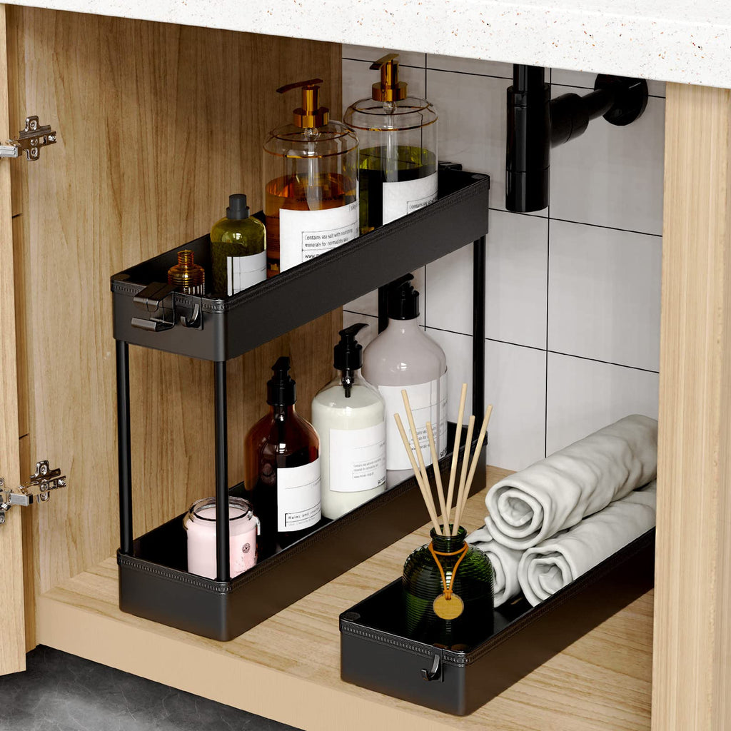 Black 3 Tier Slim Rolling Storage Cart B265426
