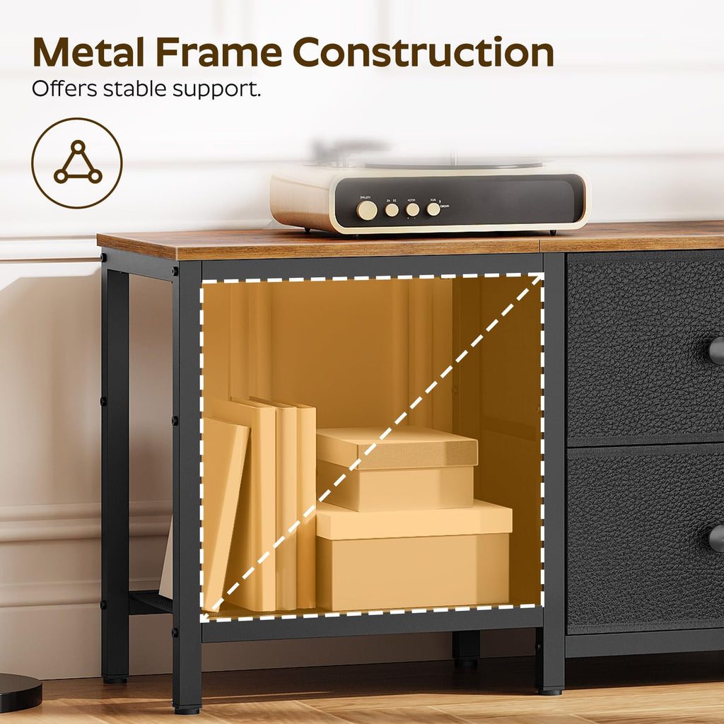 Rustic Brown and Black TV Stand with 2 Fabric Drawer F34754
