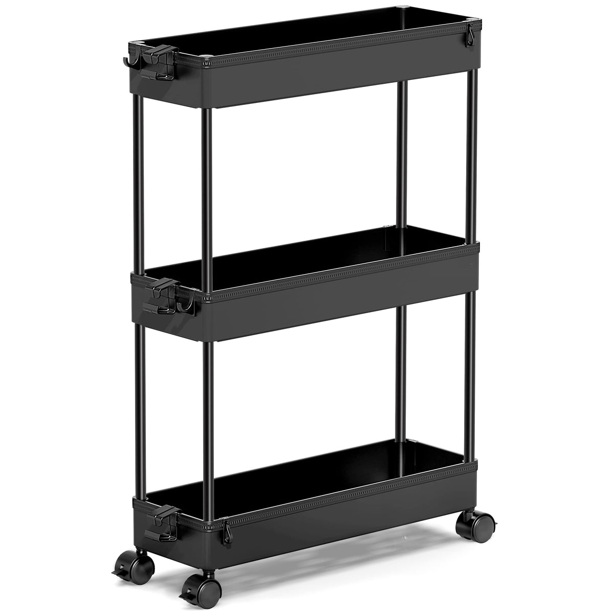 Black 3 Tier Slim Rolling Storage Cart B265426