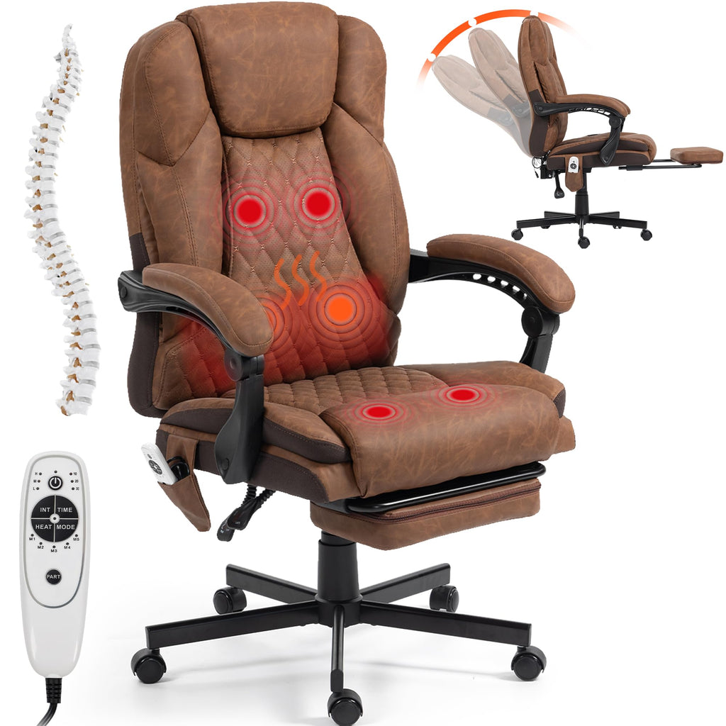 Brown Heated Massage Office Chair with Footrest U70624