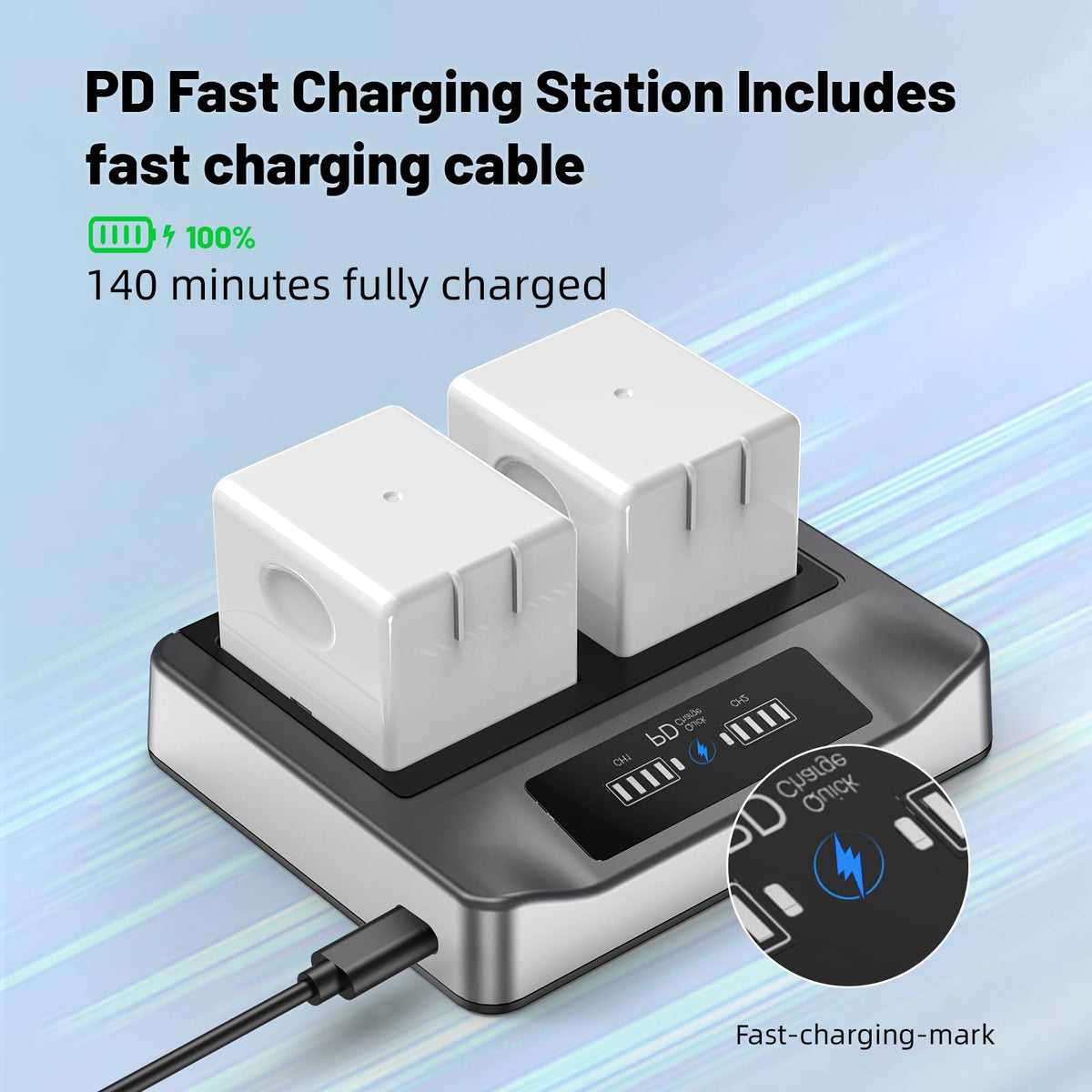 2-Pack Rechargeable Batteries with Charging Station F433