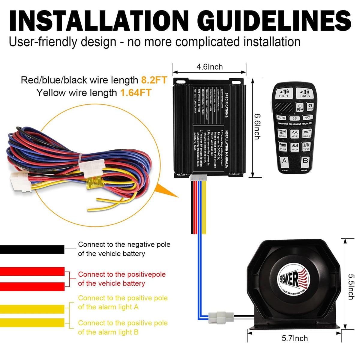 200W Multi-Tone Emergency Car Siren Speaker PA System Kit K1703