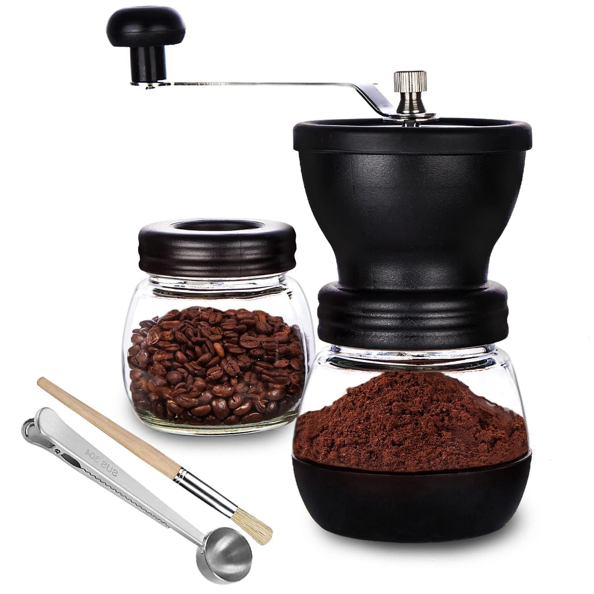 Manual Coffee Grinder with Ceramic Burr and 2 Glass Jars U6627