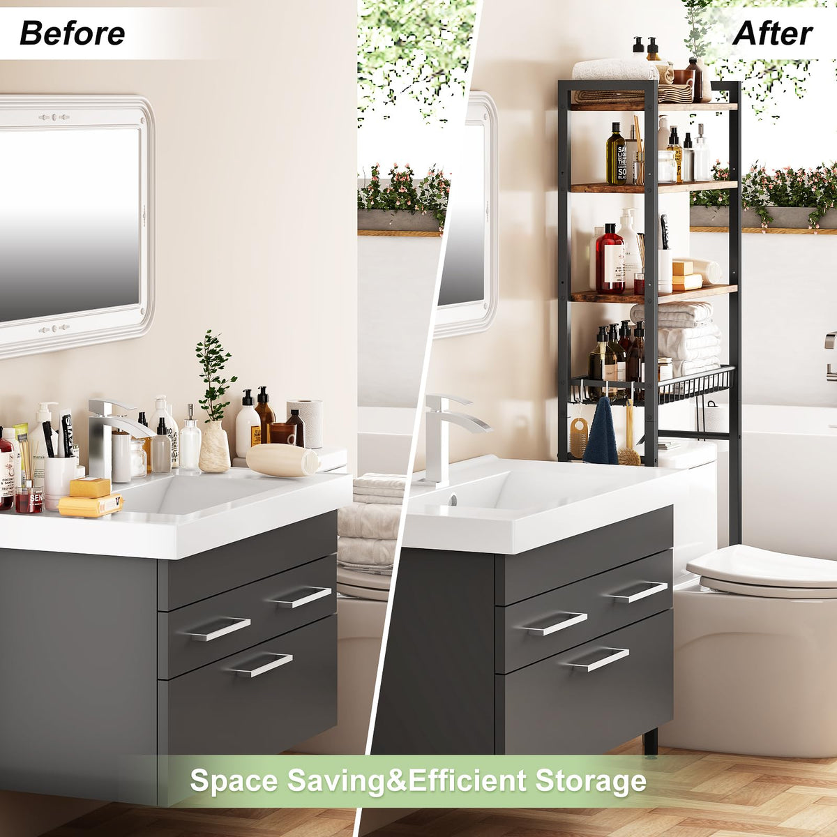 4-Tier Over-The-Toilet Storage Rack with Basket U5801