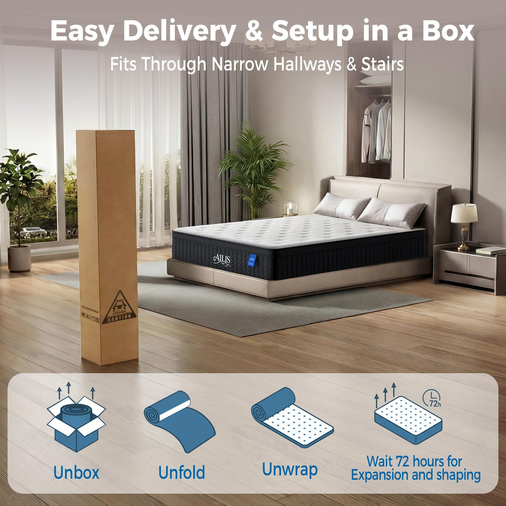 Queen 12 Inch Medium Firm Hybrid Mattress in a Box N101