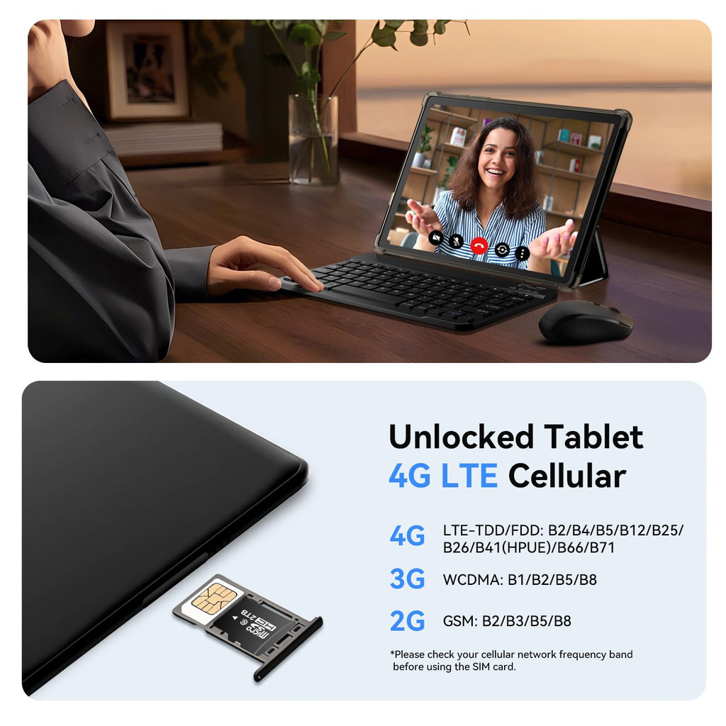 10 inch 2-in-1 Android 15 Tablet with Keyboard, Mouse, and Case, 4G LTE, 12GB RAM + 64GB ROM, Octa-Core, IPS Display, 5G Wi-Fi, GPS, Bluetooth L39653