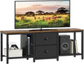 Rustic Brown and Black TV Stand with 2 Fabric Drawer F34754