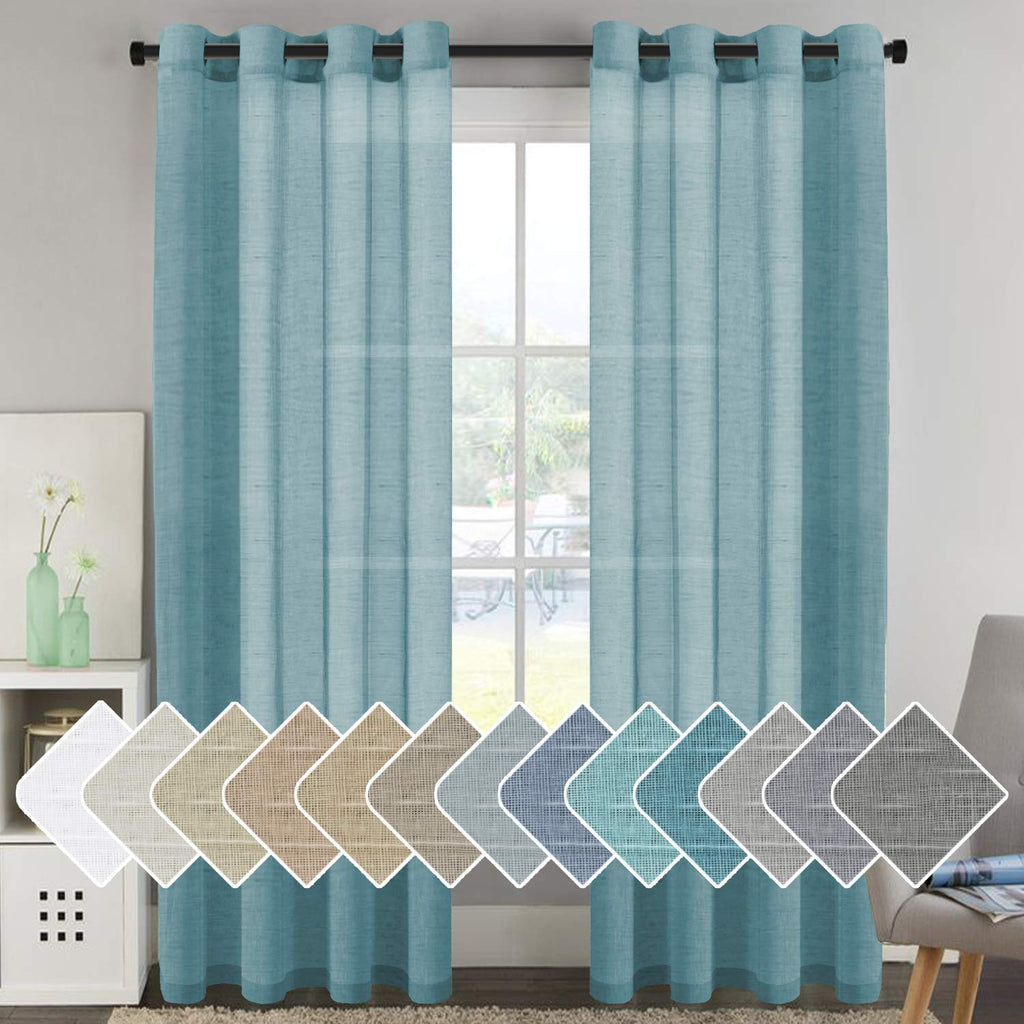 Natural Linen Curtain Panels Semi-Sheers Nickel Grommet Set of 2 Turquoise 52"W x 96"L G32493