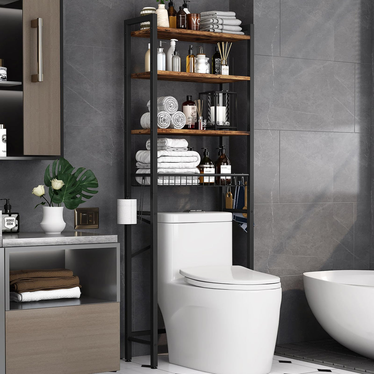 4-Tier Over-The-Toilet Storage Rack with Basket U5801