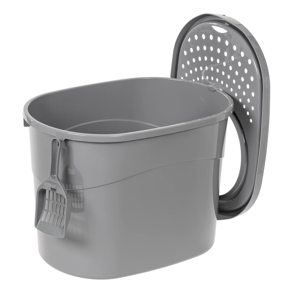 Large Top Entry Cat Litter Box with High Sides and Scoop T617
