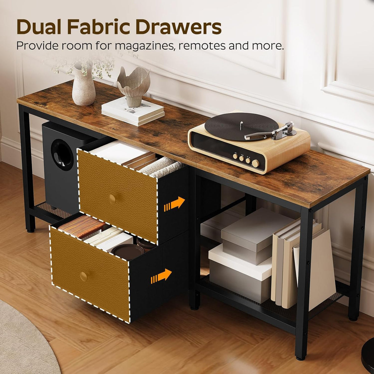 Rustic Brown and Black TV Stand with 2 Fabric Drawer F34754