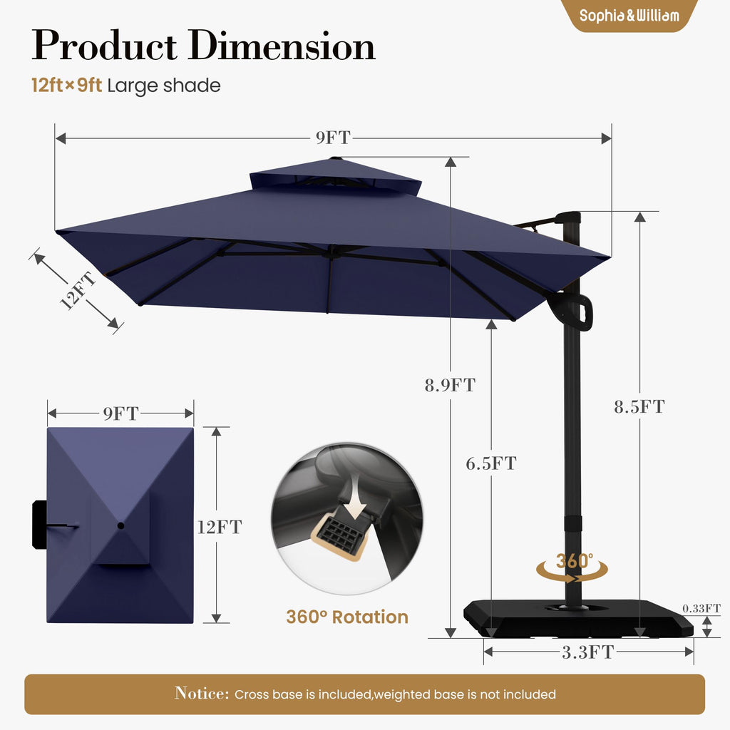 12ft Cantilever Patio Umbrella with Base G3485