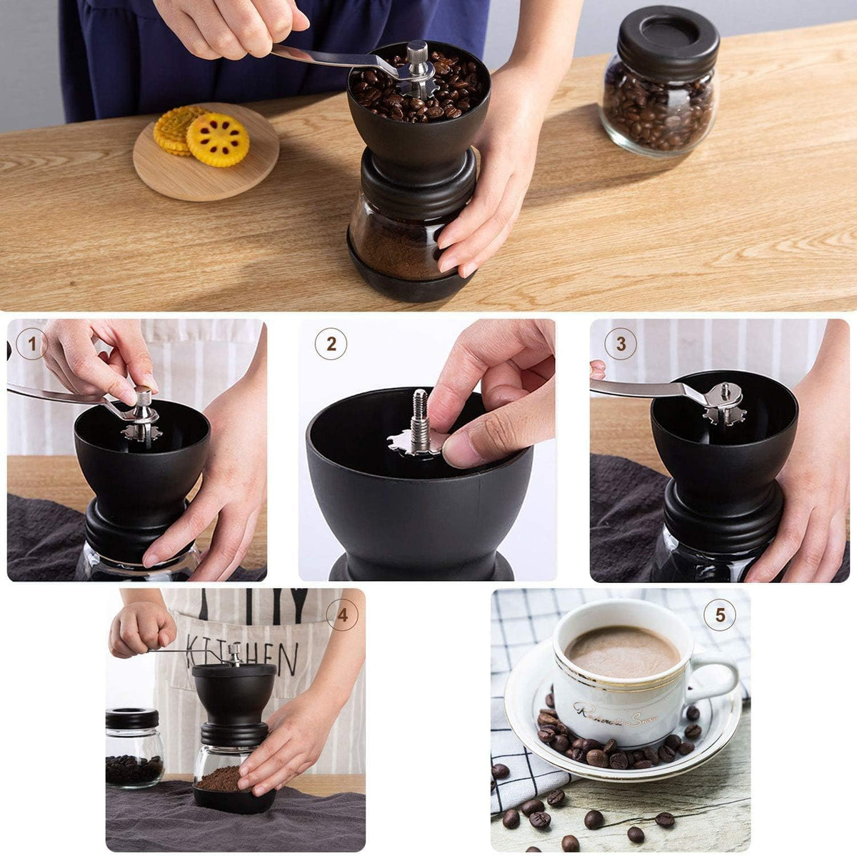 Manual Coffee Grinder with Ceramic Burr and 2 Glass Jars U6627