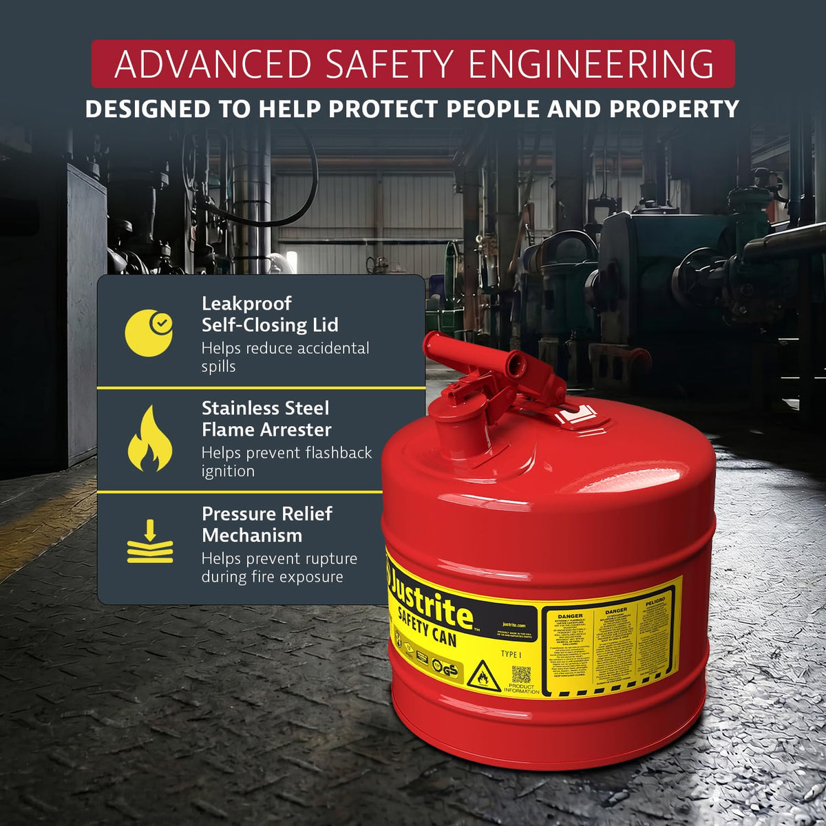 Red Galvanized Steel Gasoline Safety Can N591122