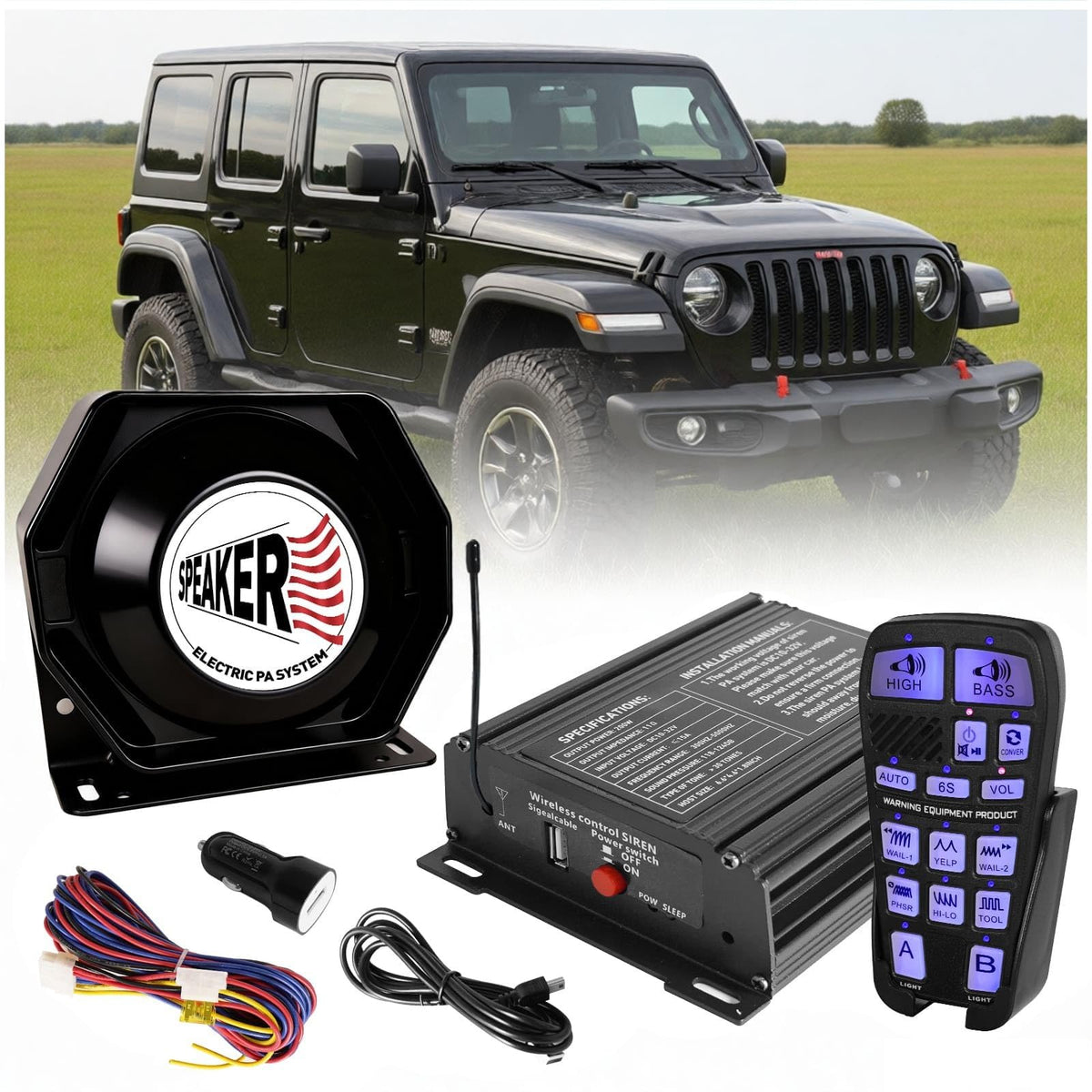200W Multi-Tone Emergency Car Siren Speaker PA System Kit K1703