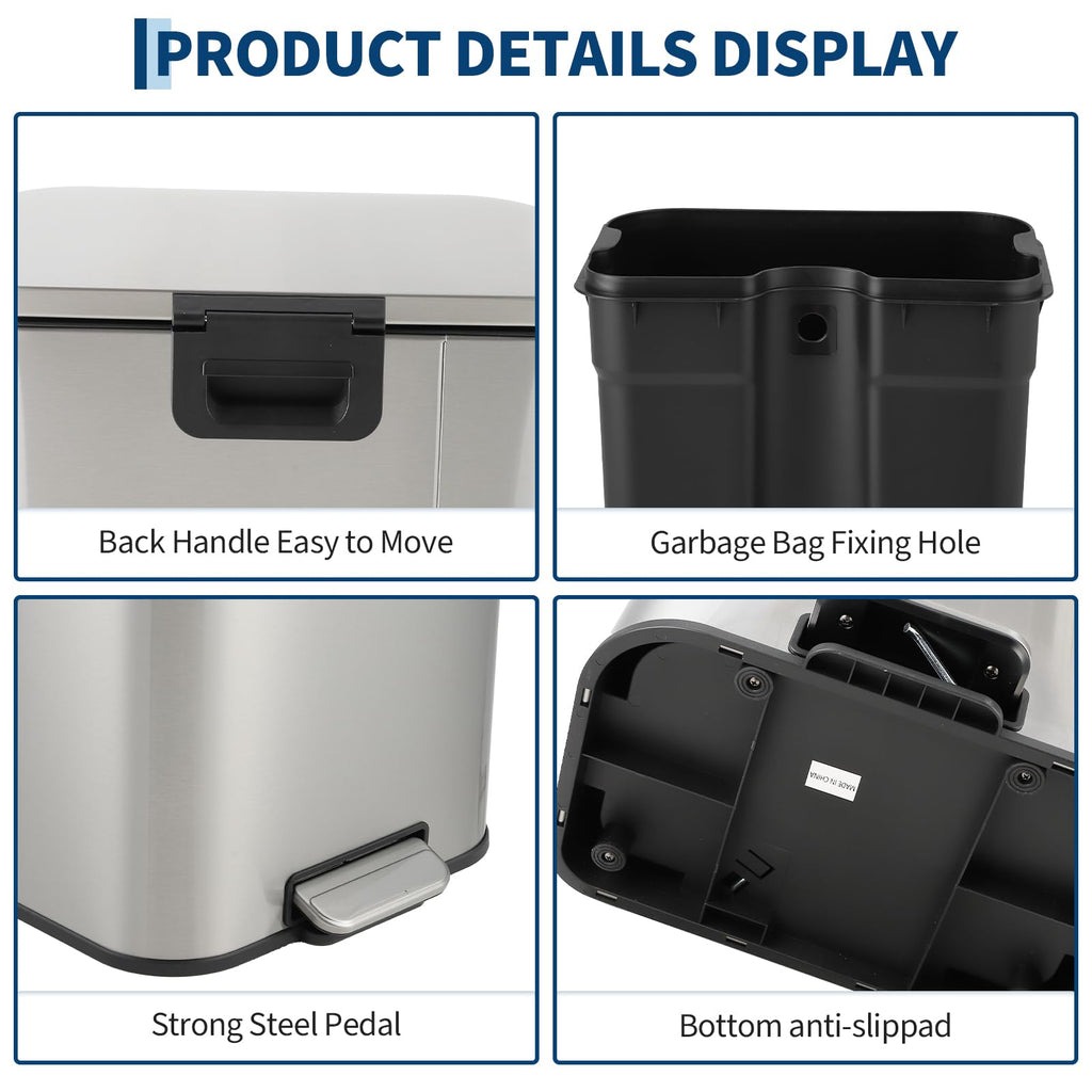 13.2 gal Stainless Steel Step Trash Can Y305