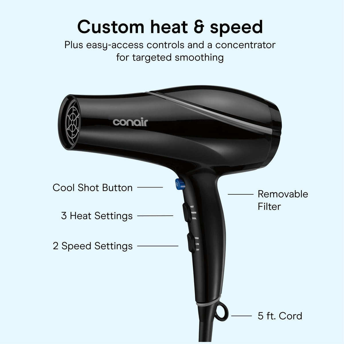 Black Ceramic Hair Dryer with Concentrator Attachment H7669