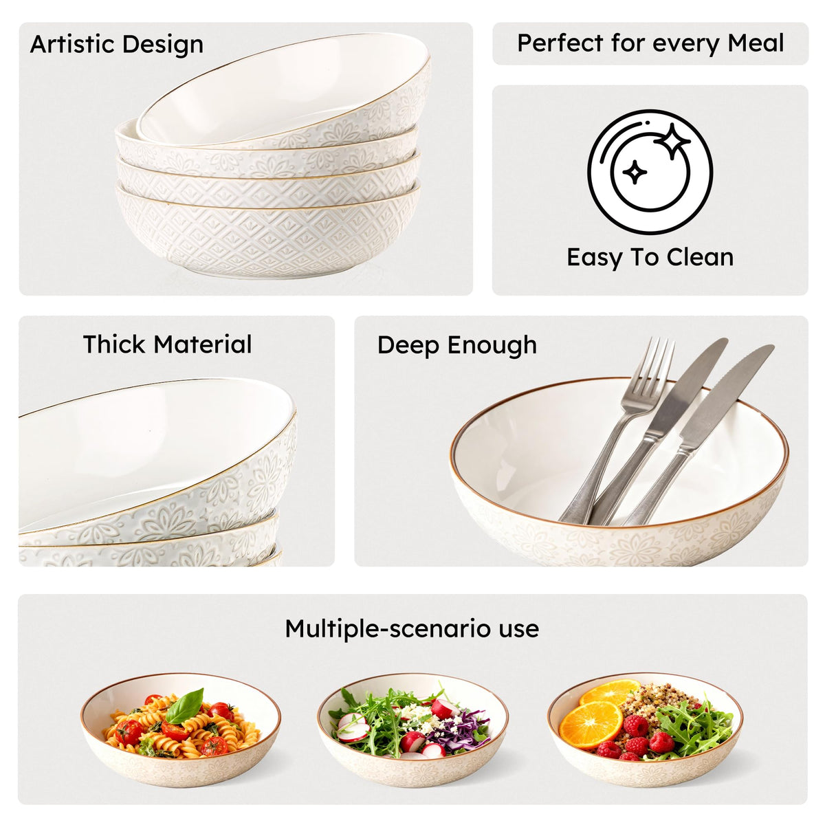36 oz Set of 4 Ceramic Pasta Bowl Q397
