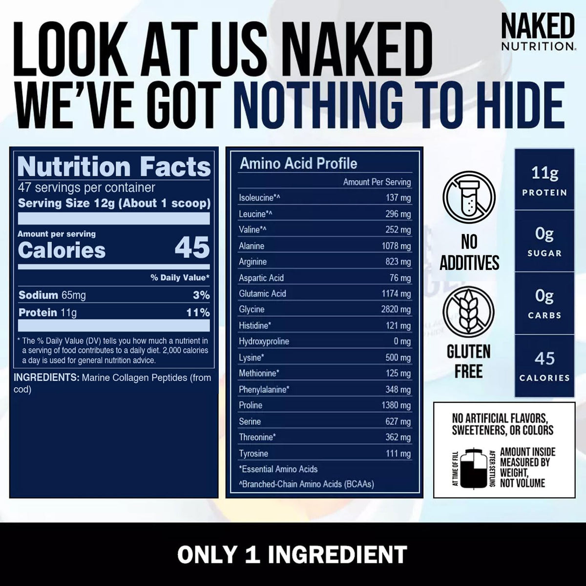 Unflavored Marine Collagen Peptides Protein Powder 47 Servings C2773