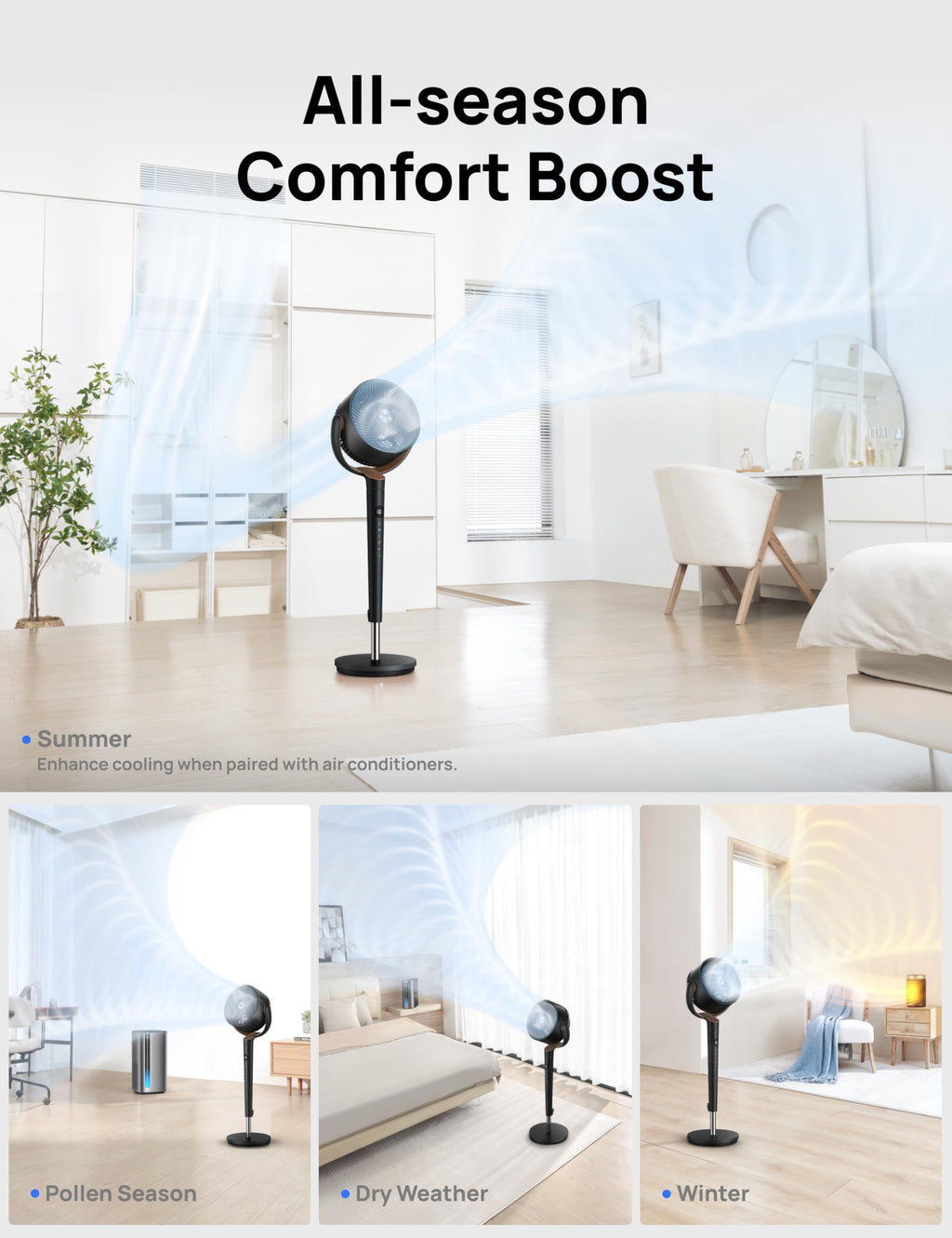 120° Oscillating Standing Fan, Quiet Floor Fan with DC Motor, 9 Speeds, 4 modes, 37-42" Adjustable Height, 9H Timer, Dark Gray S67199