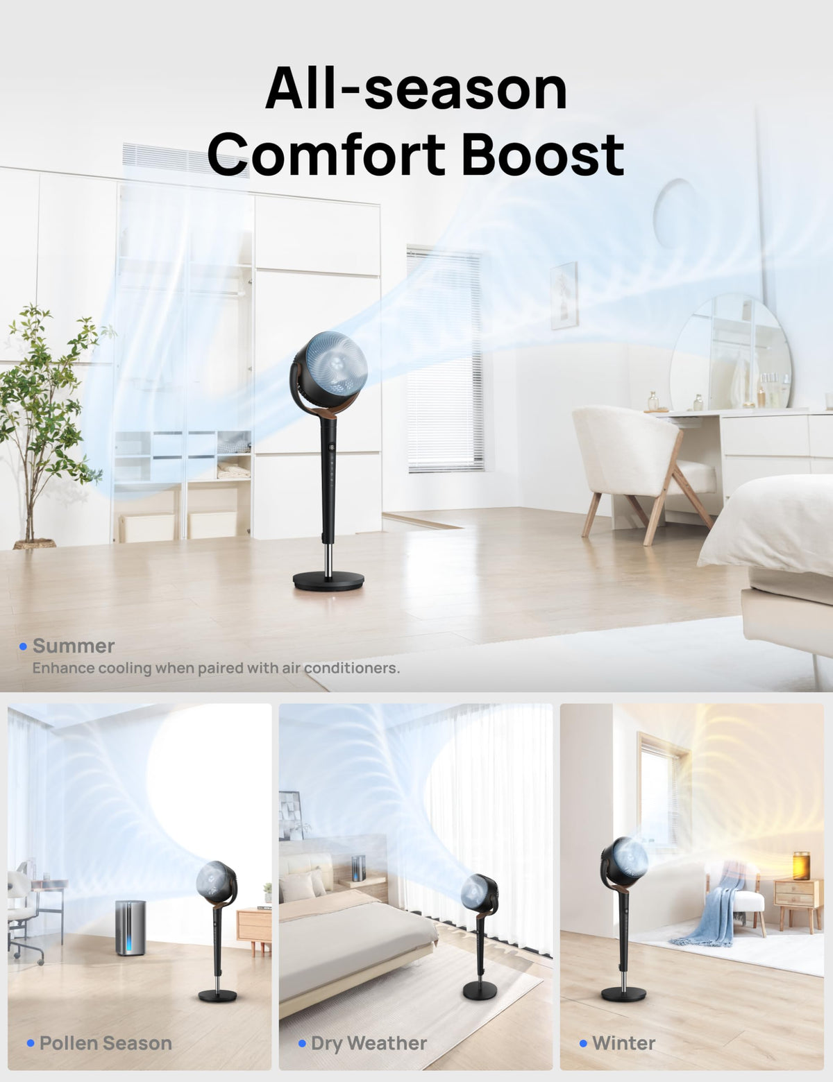 120° Oscillating Standing Fan, Quiet Floor Fan with DC Motor, 9 Speeds, 4 modes, 37-42" Adjustable Height, 9H Timer, Dark Gray S67199