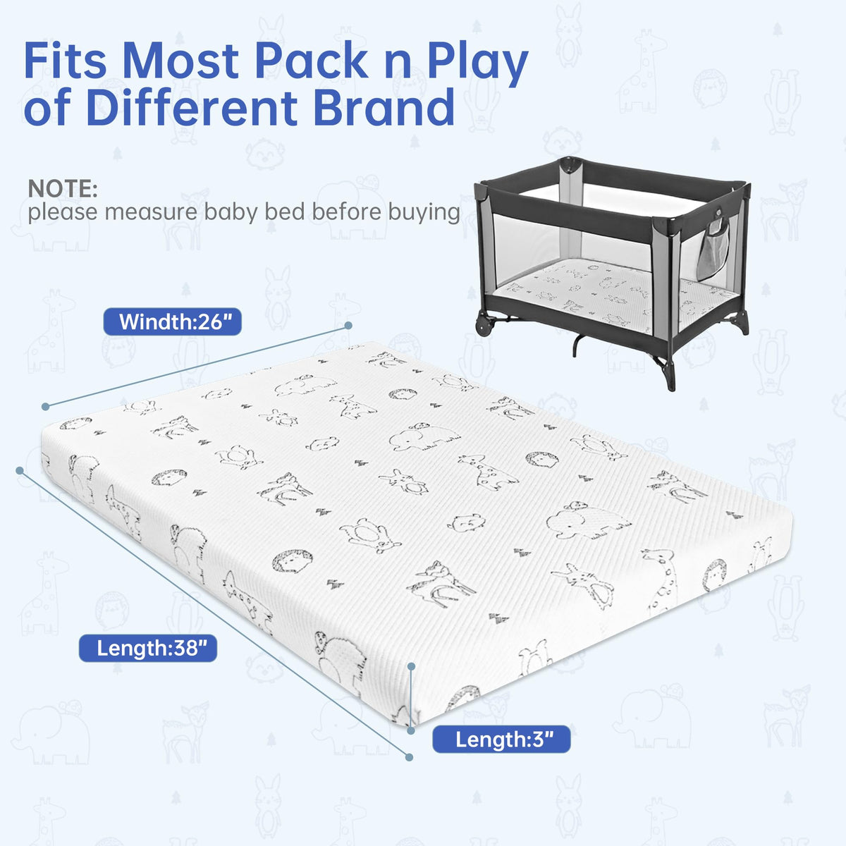 Pack and Play Mattress 38"x26" Firm Support Foam O138