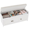 White Lift Top Storage Shoe Bench with Cushioned Seat H3296