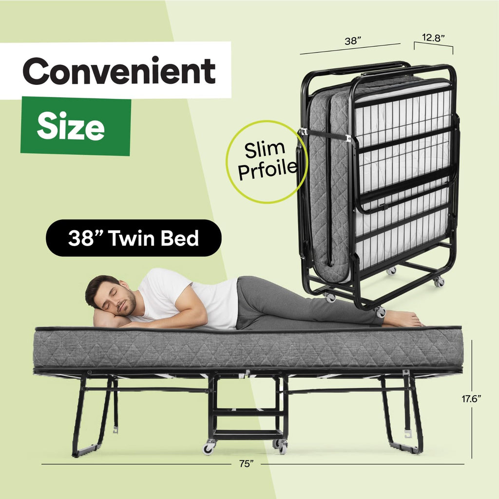 Folding Bed with Mattress Twin Size 5-inch Memory Foam J210
