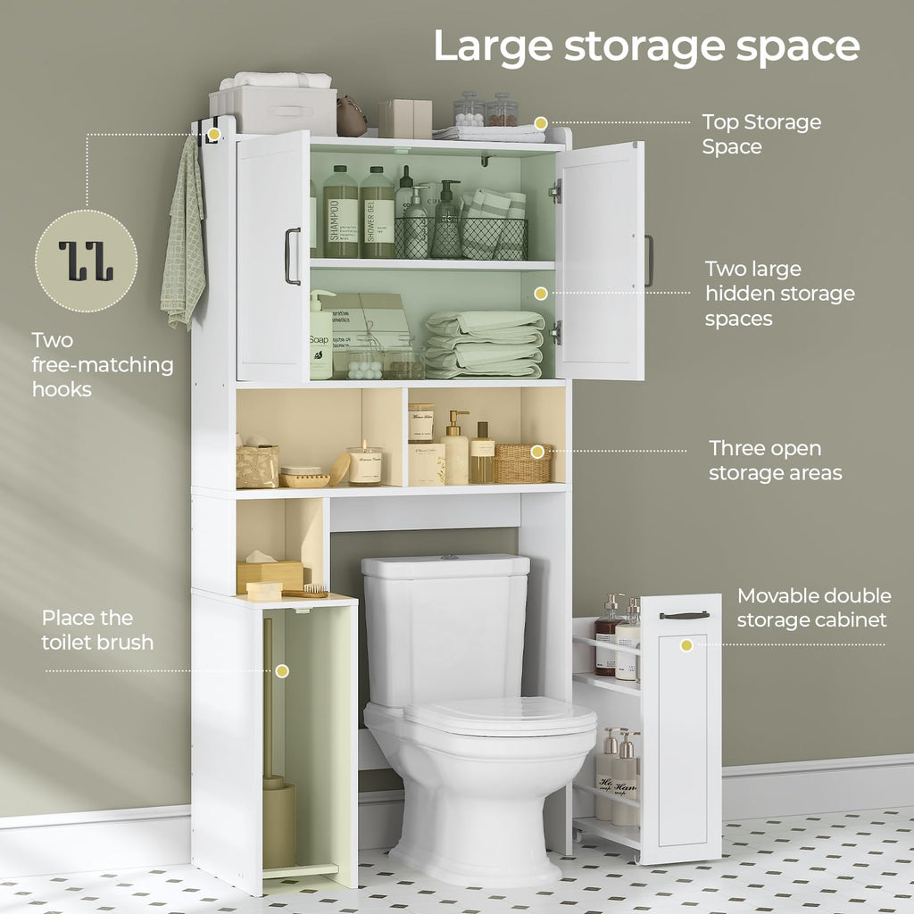 White Over The Toilet Storage Cabinet with Adjustable Shelf O9801