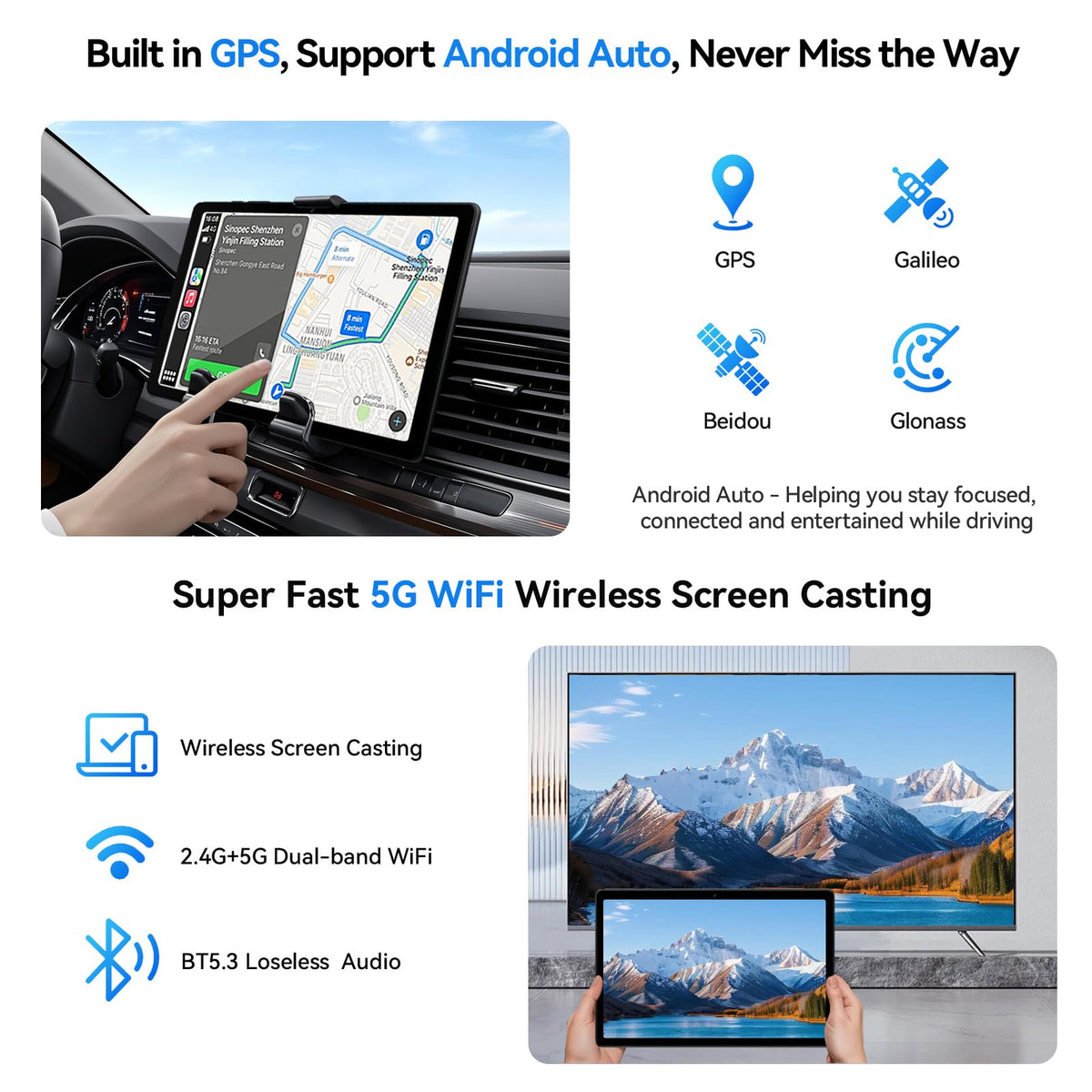 10 inch 2-in-1 Android 15 Tablet with Keyboard, Mouse, and Case, 4G LTE, 12GB RAM + 64GB ROM, Octa-Core, IPS Display, 5G Wi-Fi, GPS, Bluetooth L39653