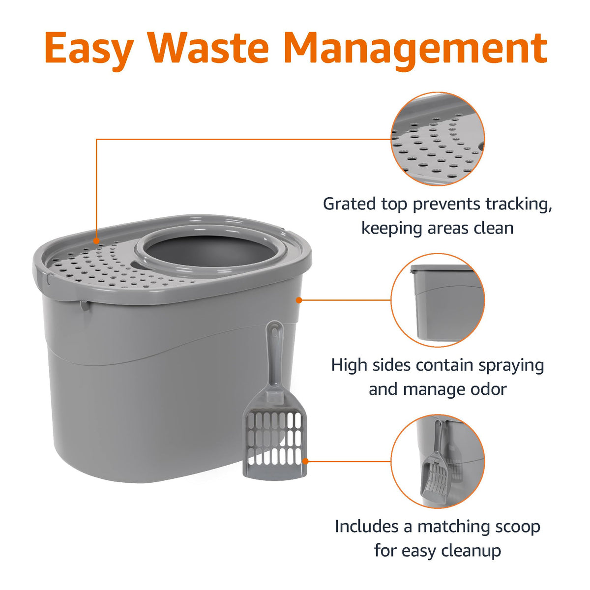 Large Top Entry Cat Litter Box with High Sides and Scoop T617
