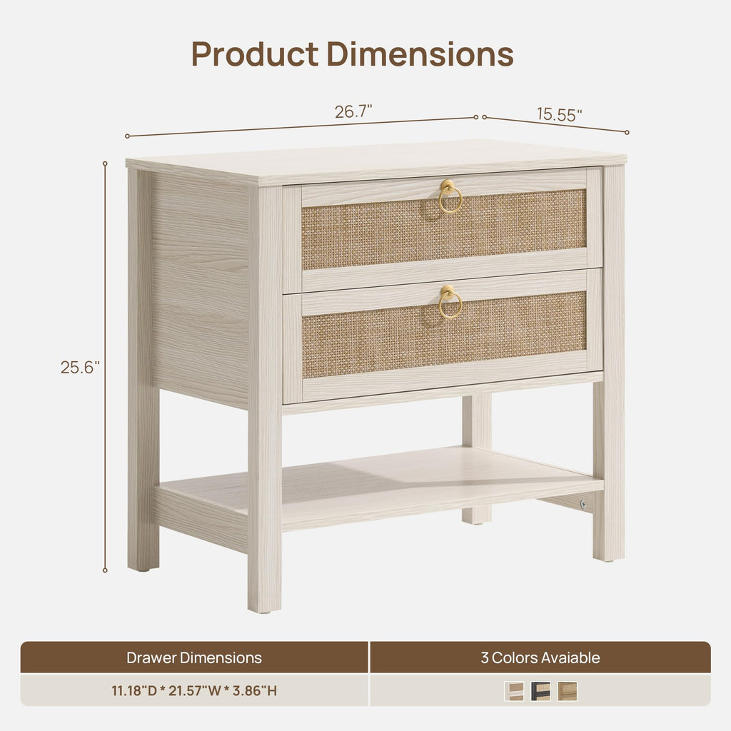 White Rattan Nightstand with 2 Drawers T25954