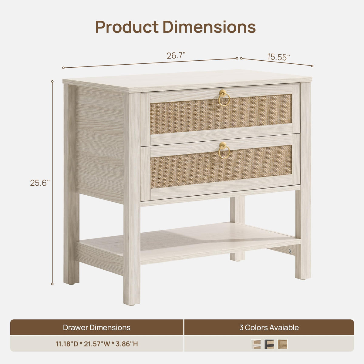 White Rattan Nightstand with 2 Drawers T25954