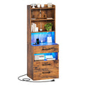 Tall Nightstand with Charging Station and LED Lights, 3 Drawers, Bookshelf Q9439