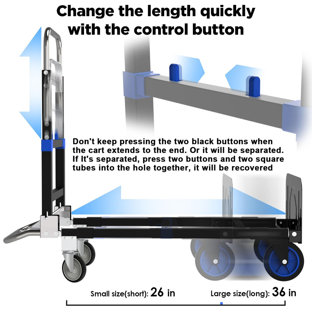 Black Convertible Hand Truck Dolly Cart with 4 Wheels, 500 Lbs Capacity C9328