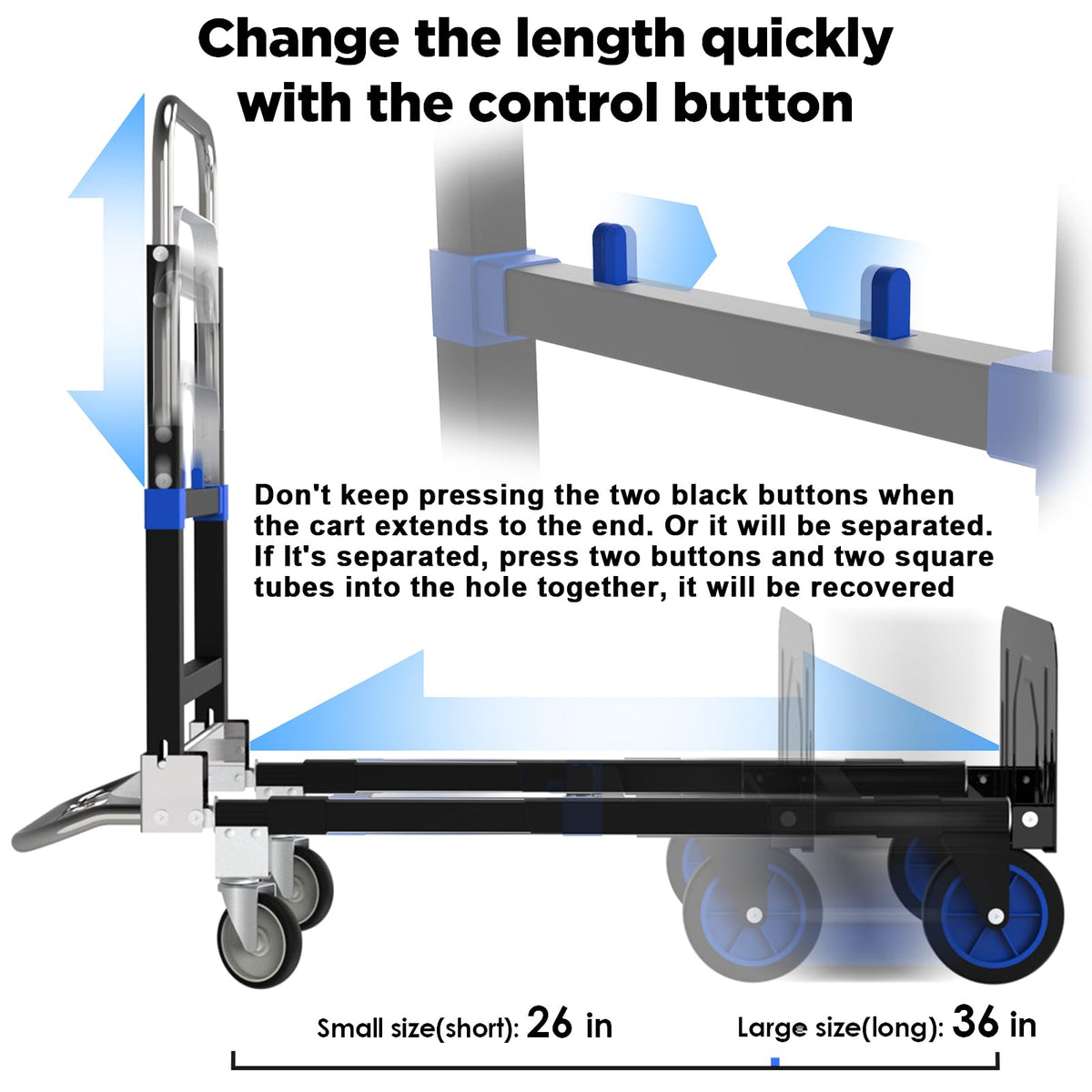 Black Convertible Hand Truck Dolly Cart with 4 Wheels, 500 Lbs Capacity C9328