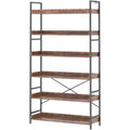 Adjustable 6-Tier Wood and Black Metal Bookshelf E63921
