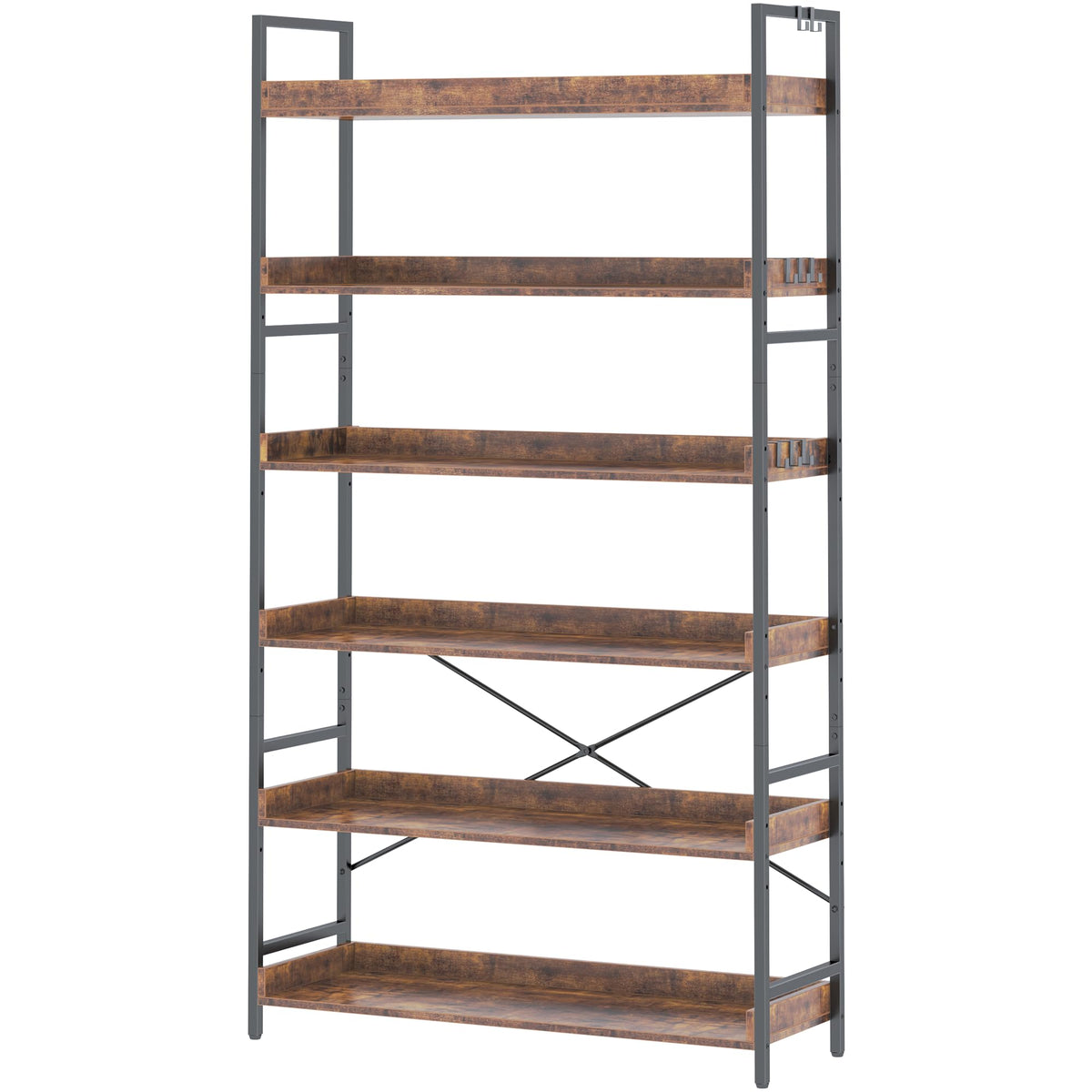 Adjustable 6-Tier Wood and Black Metal Bookshelf E63921