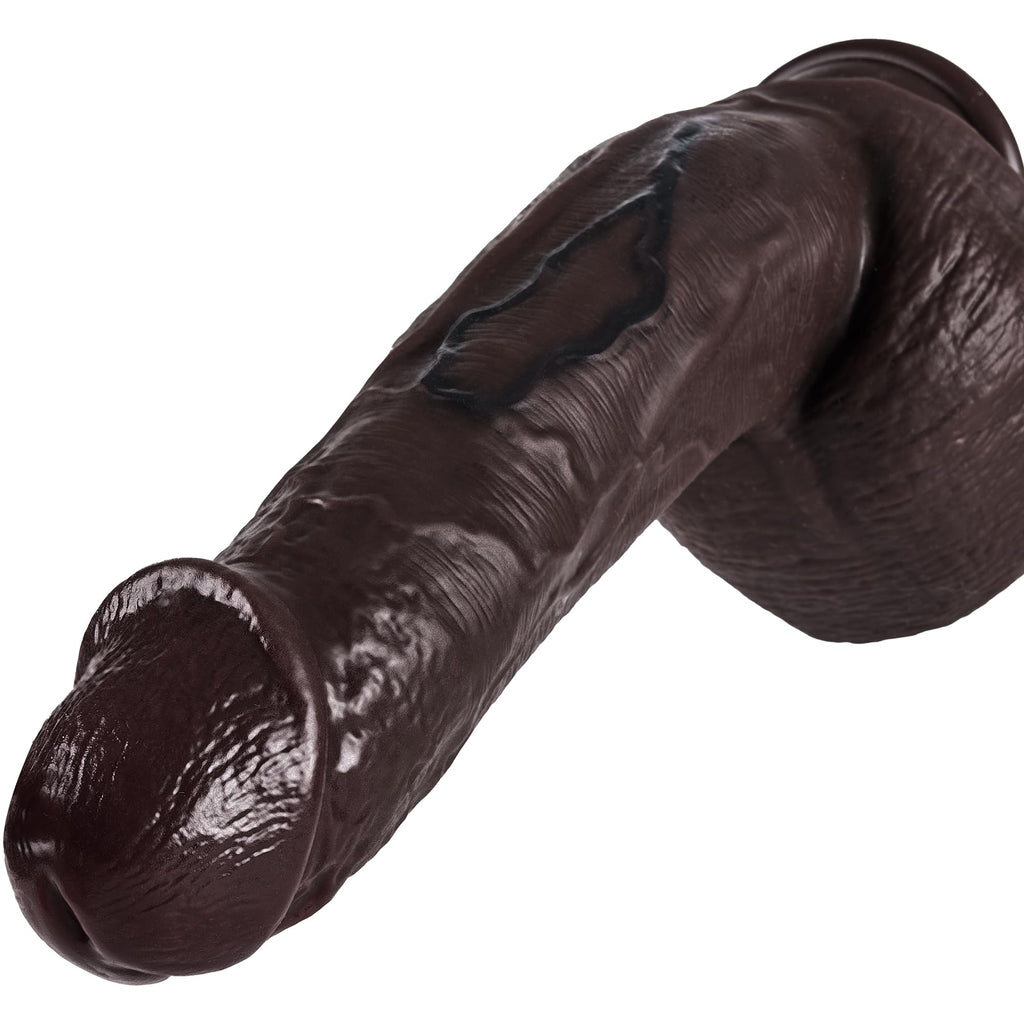 9-Inch Realistic Big Black Silicone Curved Dildo with Suction Cup D405080