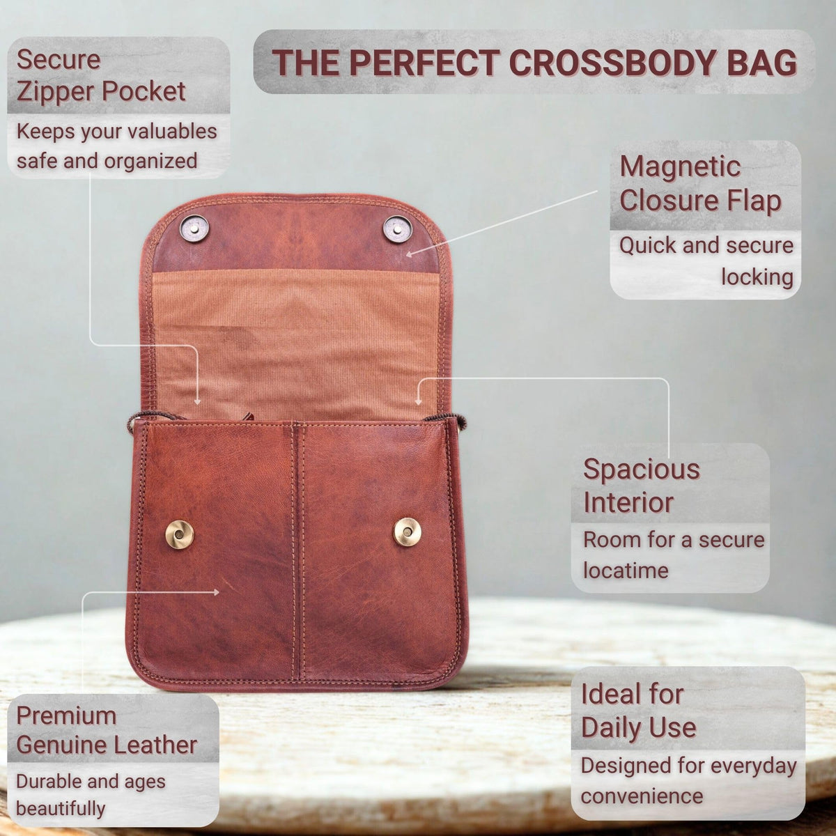 Brown Leather Crossbody Purse W64075
