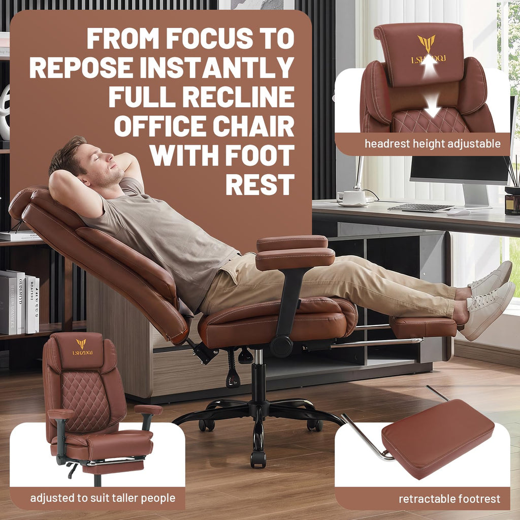 Big Tall Office Chair with Footrest Brown X71086